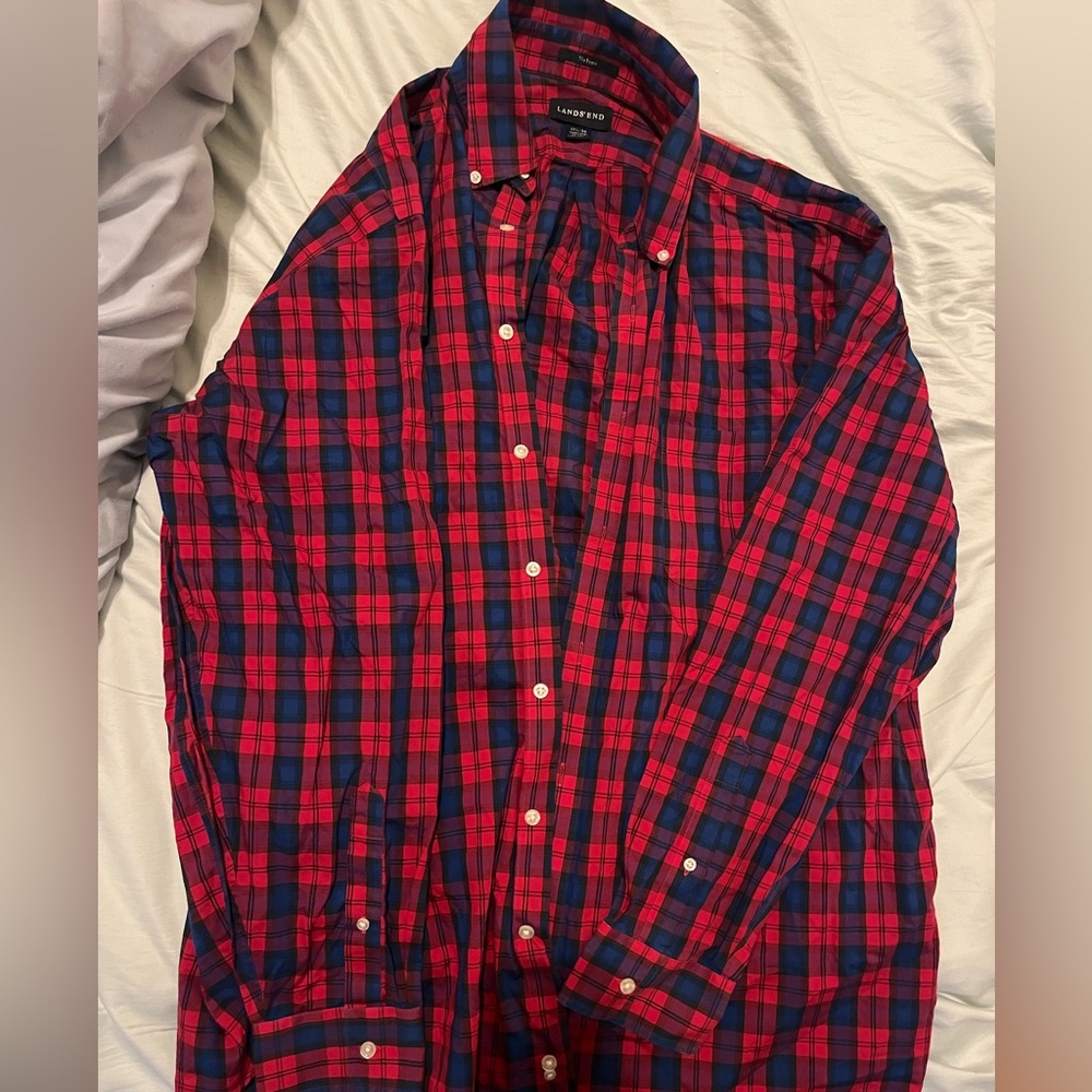 Lands' End Red and Blue Checkered Men's Shirt